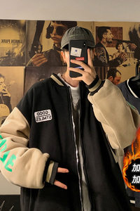 ins秋冬棒球服棉衣韩版潮流休闲运动开衫男士加绒上衣HY21P85控98图片