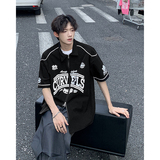 日系棒球服衬衫复古开衫外套男短袖t恤夏季宽松衬衣HY332TP45控69，男装T恤，电商A102B