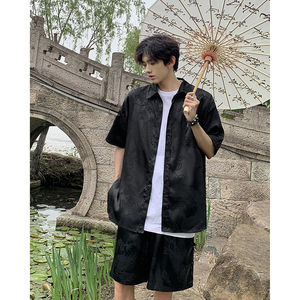 新中式龙纹风唐装套装宽松休闲薄款衬衣短裤T11TP65图片