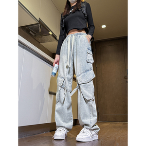 vibe高街美式潮牌休闲宽松牛仔裤情侣直筒长裤K431P65控89图片