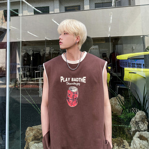 美式街头潮流运动背心男宽松痞帅ins印花坎肩无袖HY324P35控48图片