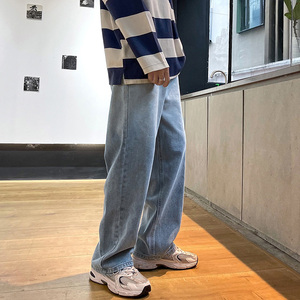 牛仔裤渐变男女潮牌裤子阔腿直筒长裤百搭吊染休闲裤T图片