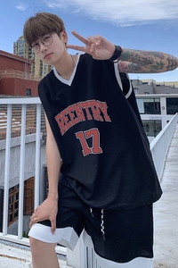 时尚潮流美式高街17号运动服宽松休闲无袖外穿篮球服套装T12TP55图片