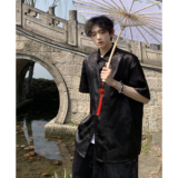 新中式龙纹宽松休闲薄款衬衣短裤套装唐装风套装T11TP65，男装衬衫，电商A102B