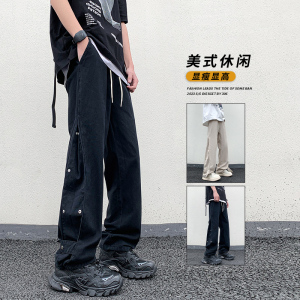 美式高街vibe潮牌ins男春夏款宽松设计感排扣复古裤子K309P65控88
