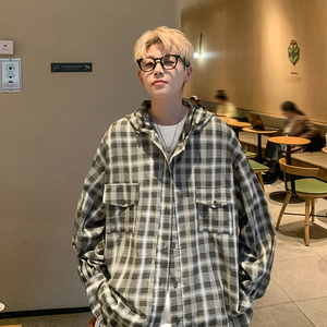 韩版薄款免烫防晒衣夏季翻领格子衫港风格子衬衫男HY544TP45图片