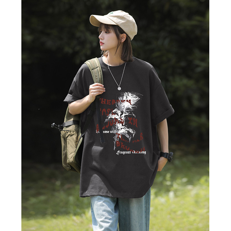 美式男女同款多色纯棉印花打底衫夏季玫瑰花短袖HY560TP25控39,男装T恤,电商A102B