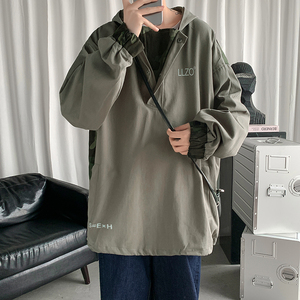 工装外套男迷彩夹克韩版潮流嘻哈宽松bf风斗篷连帽衫图片