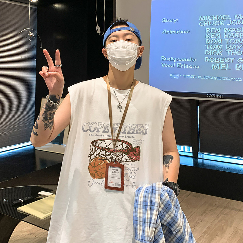 韩版高街情侣无袖t恤潮牌篮球背心宽松运动坎肩ins风HY533TP18,男装背心/马甲,电商A102B