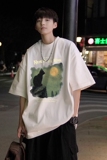 夏季情侣ins风纯棉多色印花打底衫男女同款短袖T恤HY559TP25控39，男装T恤，电商A102B