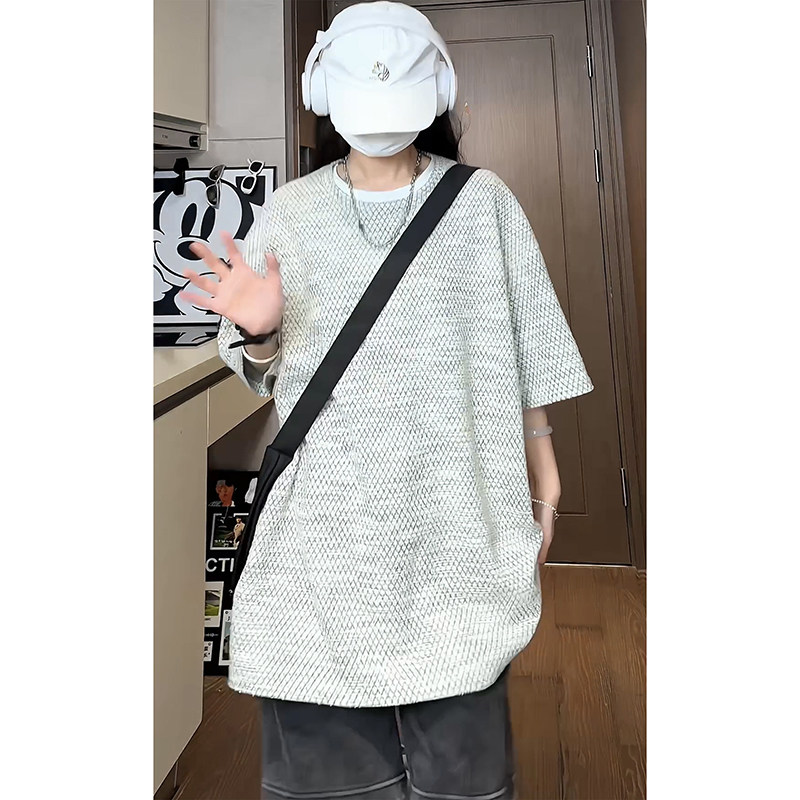 小香风短袖宽松休闲打底衫纹理感百搭款圆领T恤衫HY541P45控68,男装T恤,电商A102B