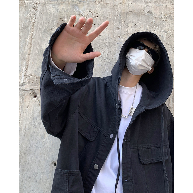 潮牌ins风牛仔上衣宽松设计学生外套痞帅韩版夹克衫HY482P95控139,男装卫衣,电商A102B