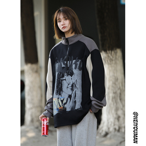 色插肩袖卫衣cityboy情侣款拼春季学生慵懒风上衣HY484P55控78图片