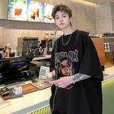 美式高街2024情侣vibe风短袖T恤男ins潮流印花上衣HY328TP25控39，男装T恤，电商A102B