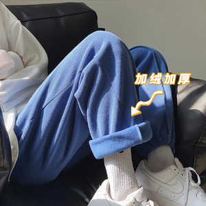 港风纯色加绒运动裤子潮ins宽松直筒阔腿束脚卫裤K104TP45控68图片