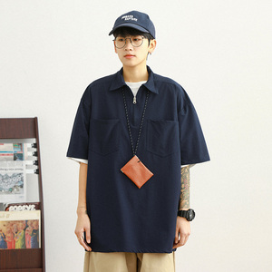 CityBoy日系复古宽松Polo衫T恤男短袖纯色廓形流行HY298TP45控68图片