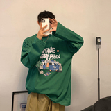 秋季新款ins长袖印花情侣T恤潮牌宽松chic港味百搭体恤HY179TP25，男装T恤，电商A102B