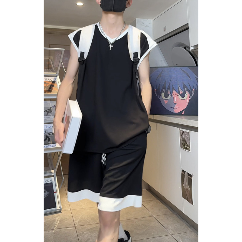 美式高街宽松休闲外穿无袖篮球服透气运动服背心套装T10TP50控78,男装衬衫,电商A102B
