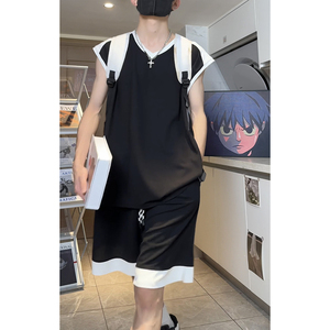 美式高街宽松休闲外穿无袖篮球服透气运动服背心套装T10TP50控78图片