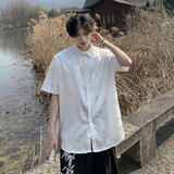 新中式龙纹风唐装短袖衬衫外套衬衣上衣男女HY518TP38控58，男装衬衫，电商A102B