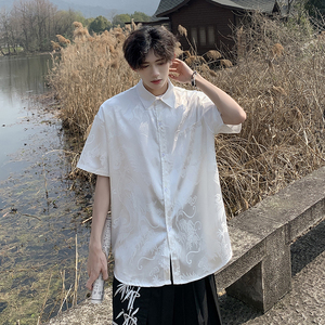 新中式龙纹风唐装短袖衬衫外套衬衣上衣男女HY518TP38控58
