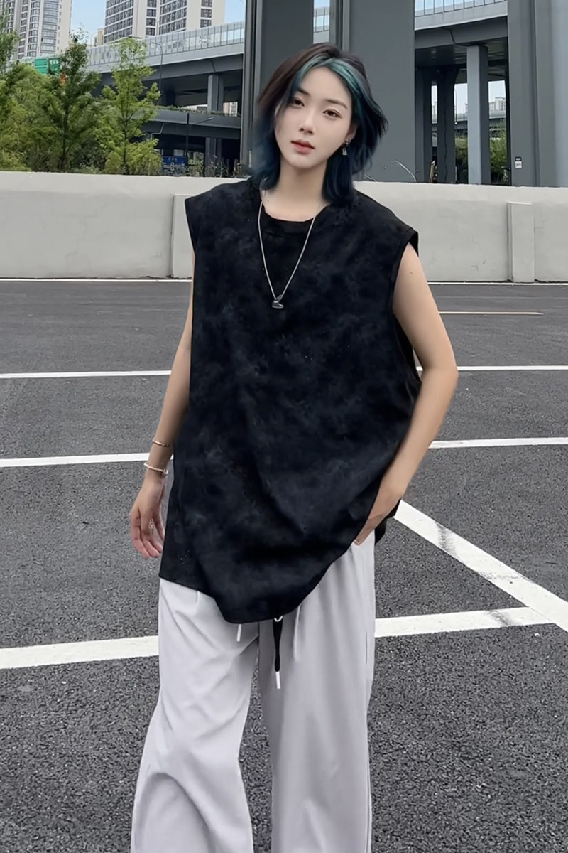 男女同款韩版宽松休闲免烫无袖T恤潮流圆领纯棉打底背心HY569TP35,男装T恤,电商A102B