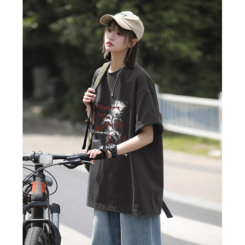 美式多色纯棉印花打底衫夏季男女同款玫瑰花短袖HY560TP25控39,男装T恤,电商A102B