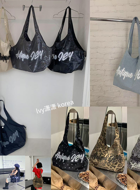 韩国东大门antiqueJEY美式字母日常通勤托特包单肩包 ins风