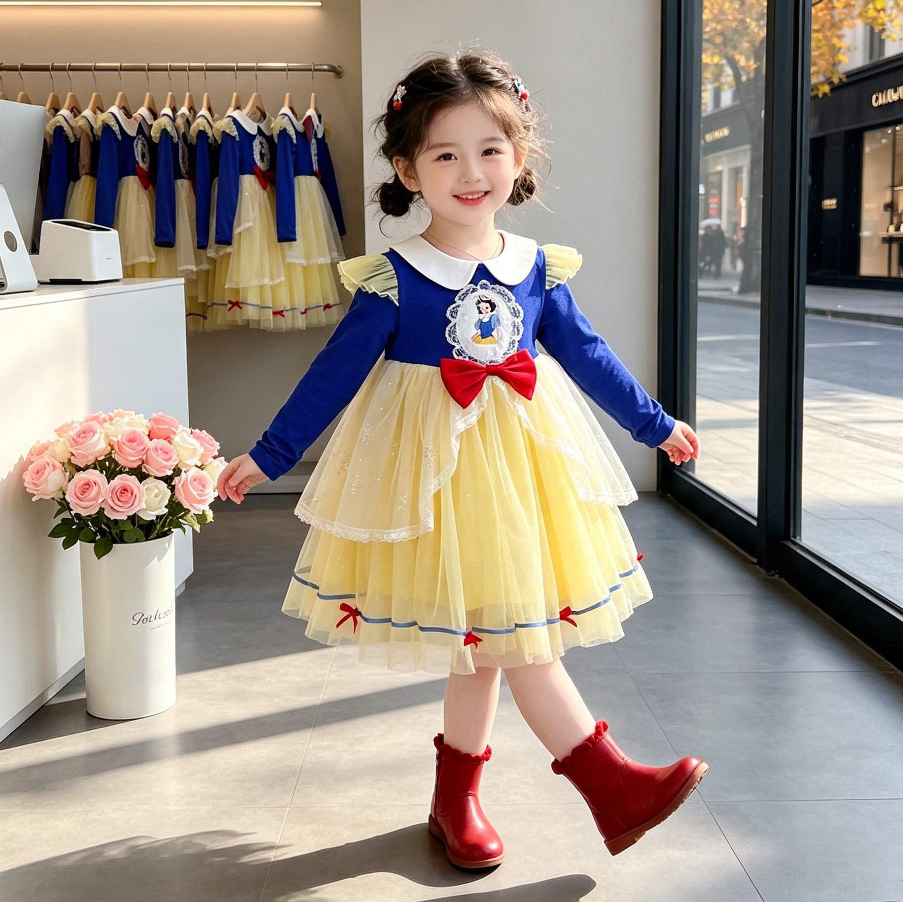 女童白雪公主网纱蓬蓬礼服连衣裙图片