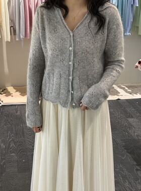 郑沅沅2026春款镂空针织马海毛开衫3.11 衣长48胸围102