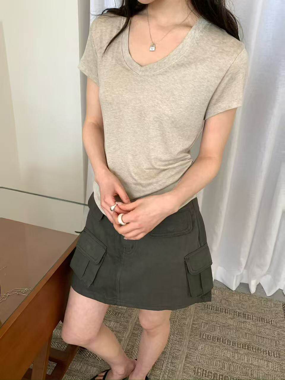 堆堆～婴儿般柔软！基础百搭版V领显瘦短袖4.25衣长60胸围78