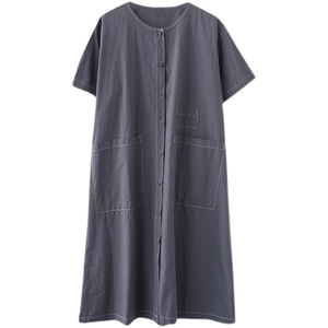 RY1513#棉麻潮流文艺韩版撞色绣线宽松休闲个性减龄长款开衫衬衫