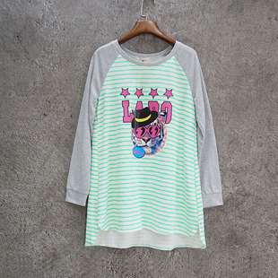 纤衣姐姐 插肩袖青春 卡通条纹卫衣T恤95棉上衣宽松大码 孕妇可穿