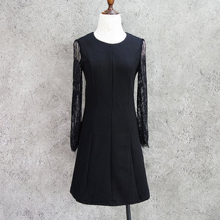 中长修身 纤衣姐姐 优雅蕾丝长袖 春秋夏 弹力棉质针织连衣裙 迪欧