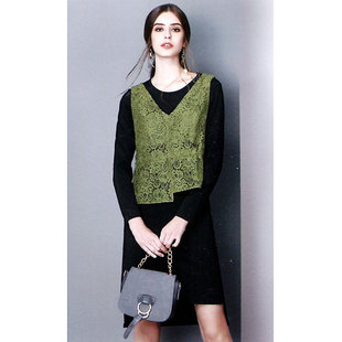 优雅范 春秋夏 V领系带蕾丝衫 长款 套裙 纤衣姐姐 针织连衣裙 奥