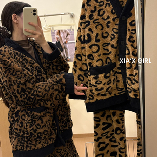 豹纹睡衣套装｜韩版珊瑚绒女款秋冬季加绒加厚保暖。上衣+睡裤套