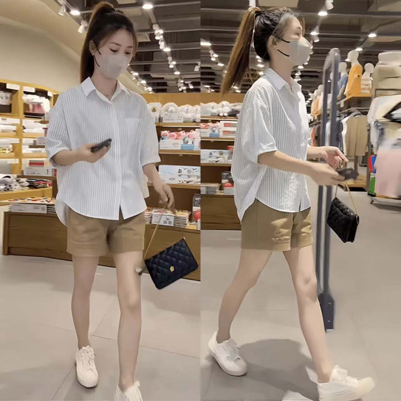短裤套装女2025新款夏季百搭时尚气质条纹衬衫高腰显瘦阔腿休闲裤