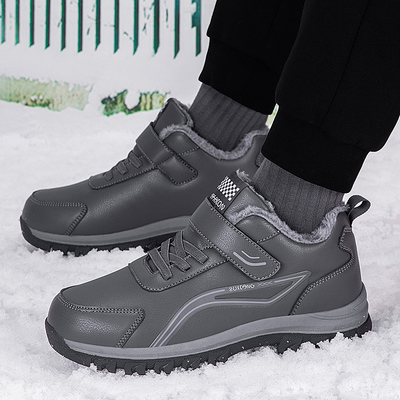 老人鞋皮面防水保暖冬季