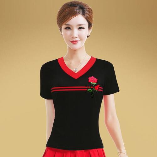 2025夏广场舞服装新款套装短袖上衣妈妈跳舞衣服套裙舞蹈演出服女