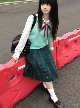 JK制服马甲背心春秋学院风纯色v领无袖内搭黄色套头毛衣针织衫女