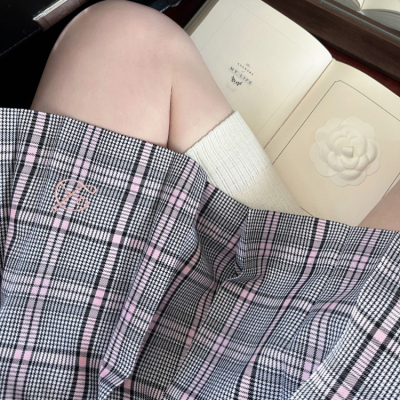 一封信灰粉千鸟格jk格裙