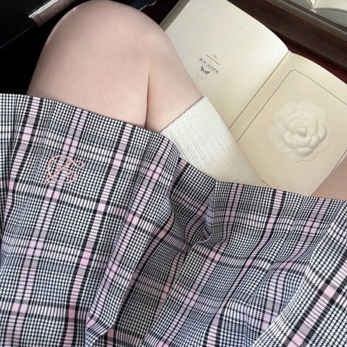 一封信灰粉千鸟格jk格裙