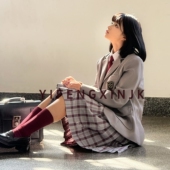 一封信 棠 原创灰红格秋冬校供感jk格裙百褶裙学院风短裙制服裙