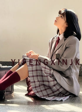 一封信【棠】原创灰红格秋冬校供感jk格裙百褶裙学院风短裙制服裙