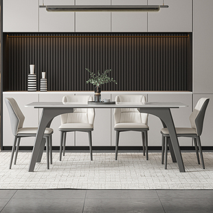 意式极简德利丰岩板餐桌椅组合简约现代北欧长方形依诺吃饭桌家用