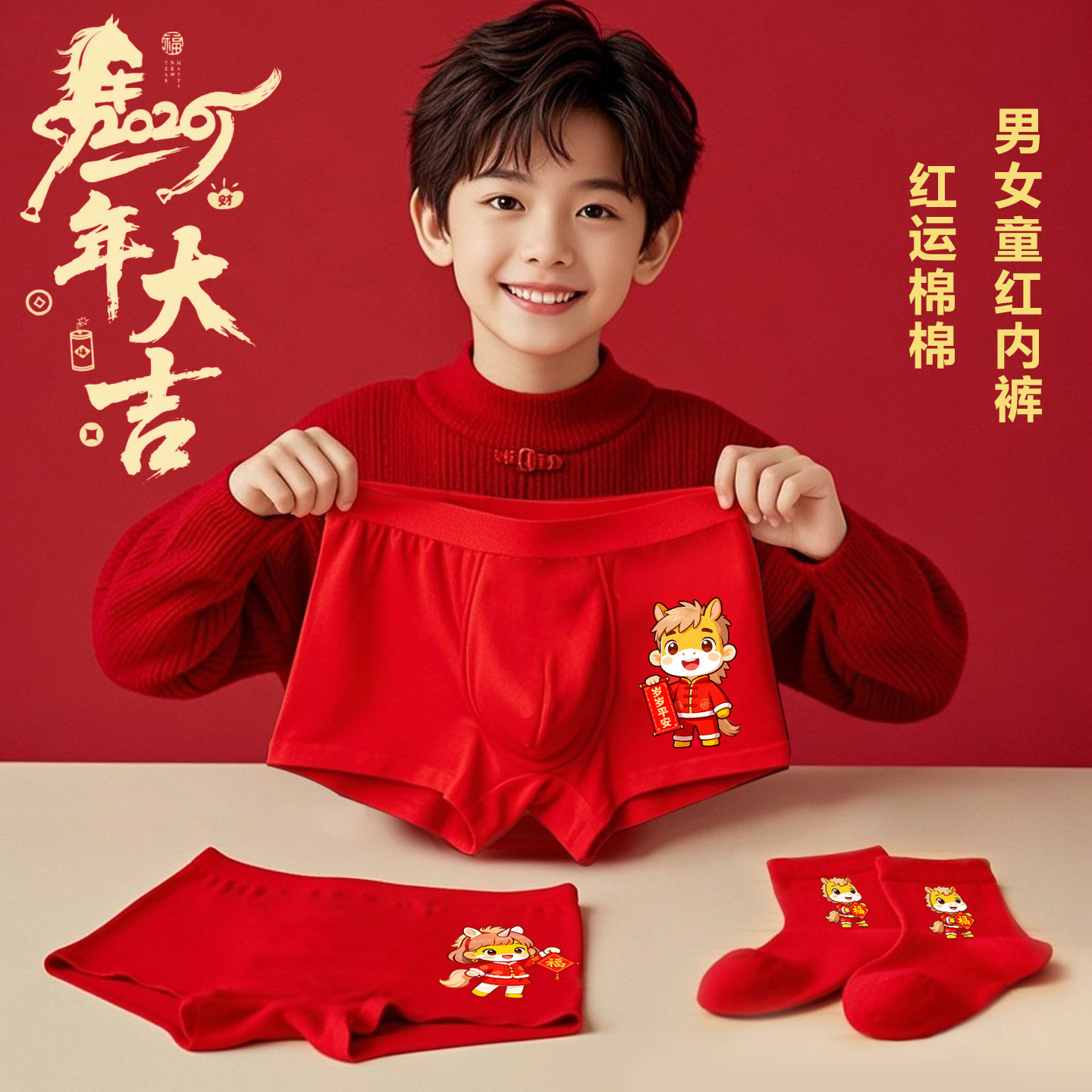 马年男童平角内裤本命年中大童13女童男孩红色纯棉儿童三角12岁,童装/婴儿装/亲子装,内裤,淘宝优惠券,粉丝福利购,淘宝优惠卷