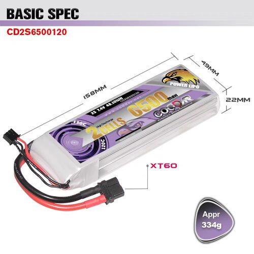CODDAR鹰氪6500MAH 3S 4S 6S 22.2V 120C航模7寸8寸穿越机8S电池