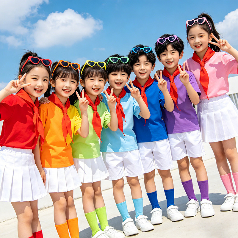 六一演出服彩色t恤纯棉运动会活动班服儿童幼儿园小学生亲子套装