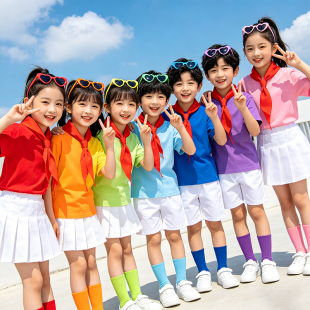 毕业班服拍照彩色纯棉t恤活动服儿童幼儿园亲子小学生运动会套装