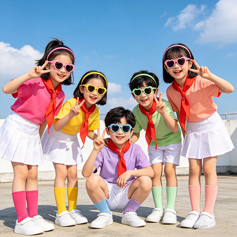 六一演出服纯棉彩色t恤儿童班服小学生毕业糖果色短袖幼儿园表演T